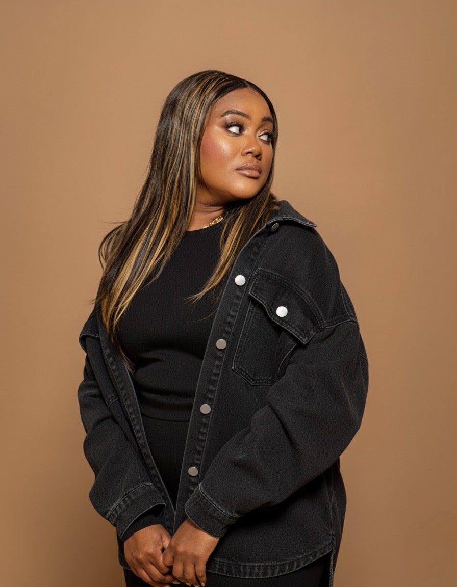 BLACK OVERSIZE WASHED DENIM JACKET