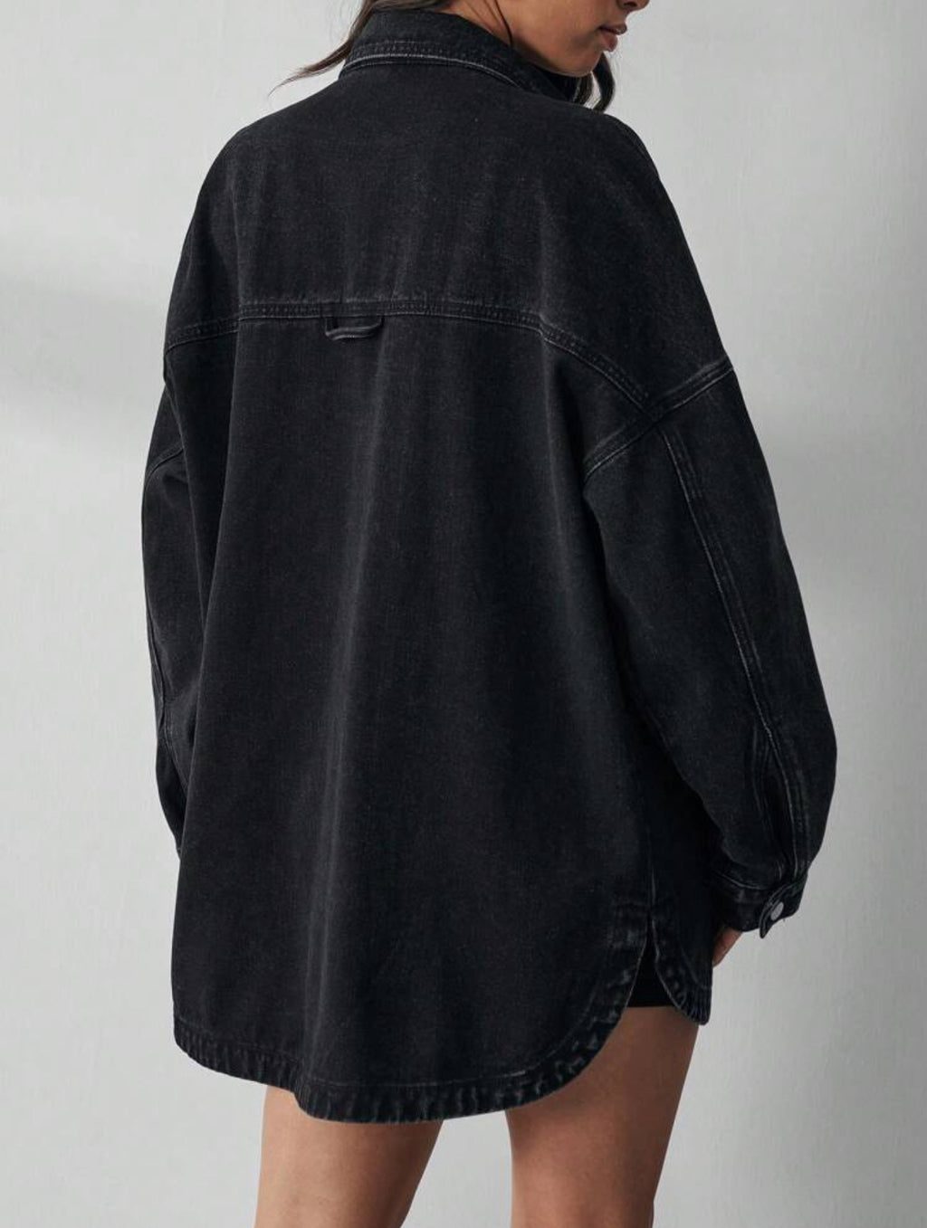 BLACK OVERSIZE WASHED DENIM JACKET