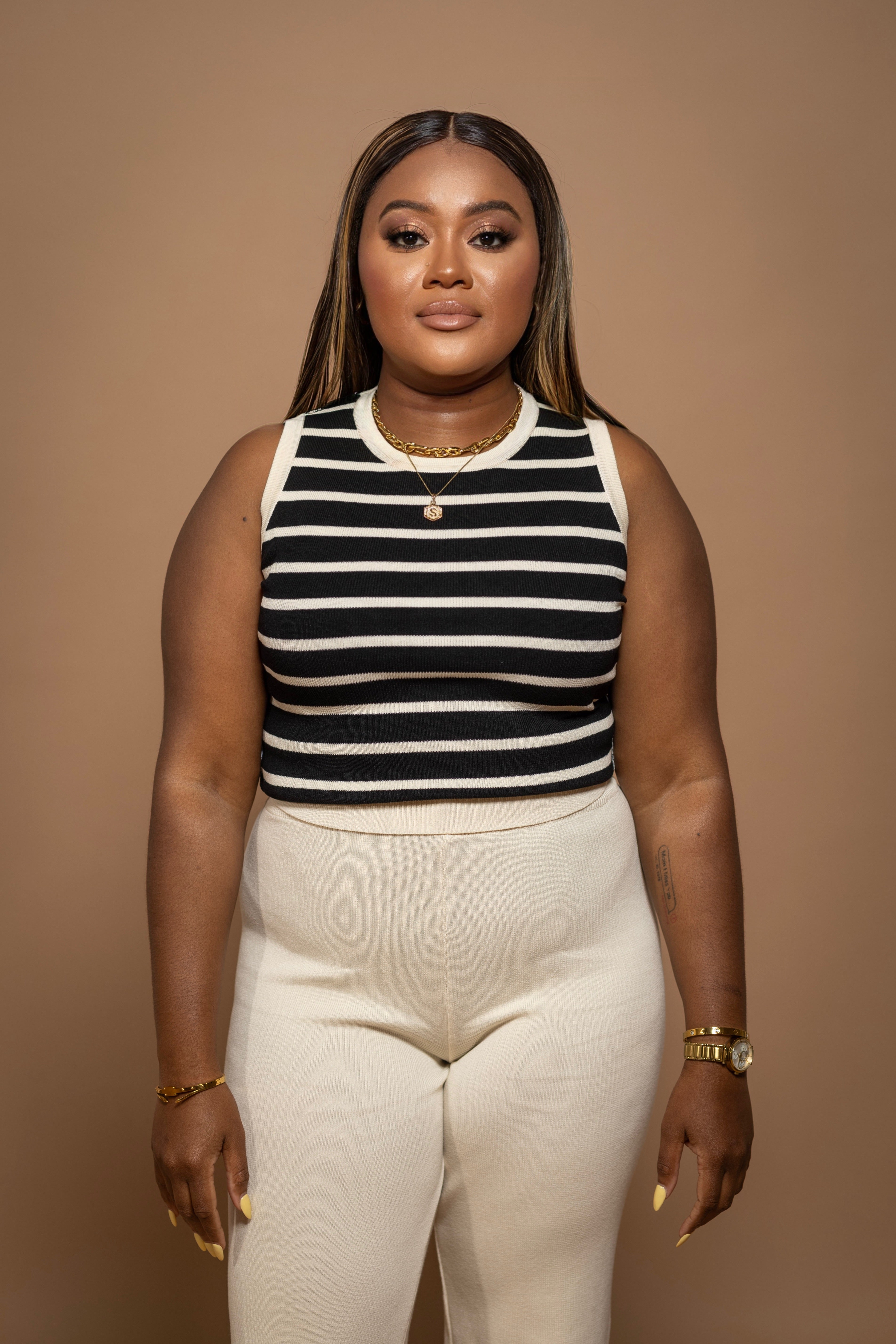 Soft Stripes Knit Tank Set – Sleeveless Top & Pant Duo (Black /White)