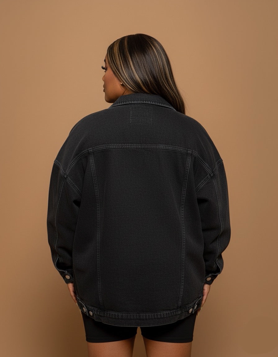 BLACK OVERSIZE WASHED DENIM JACKET