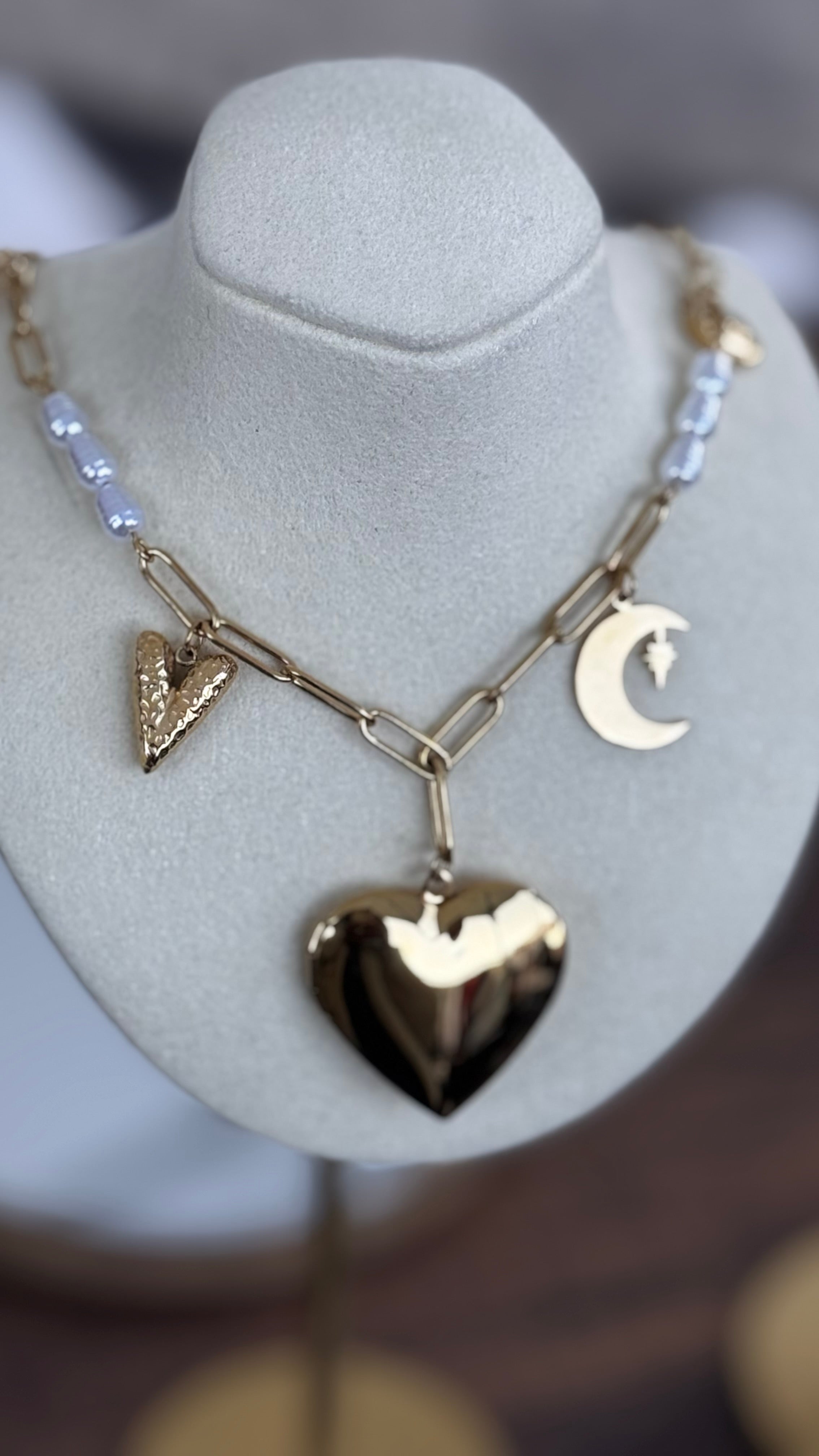 Moon Locket Charm Necklace