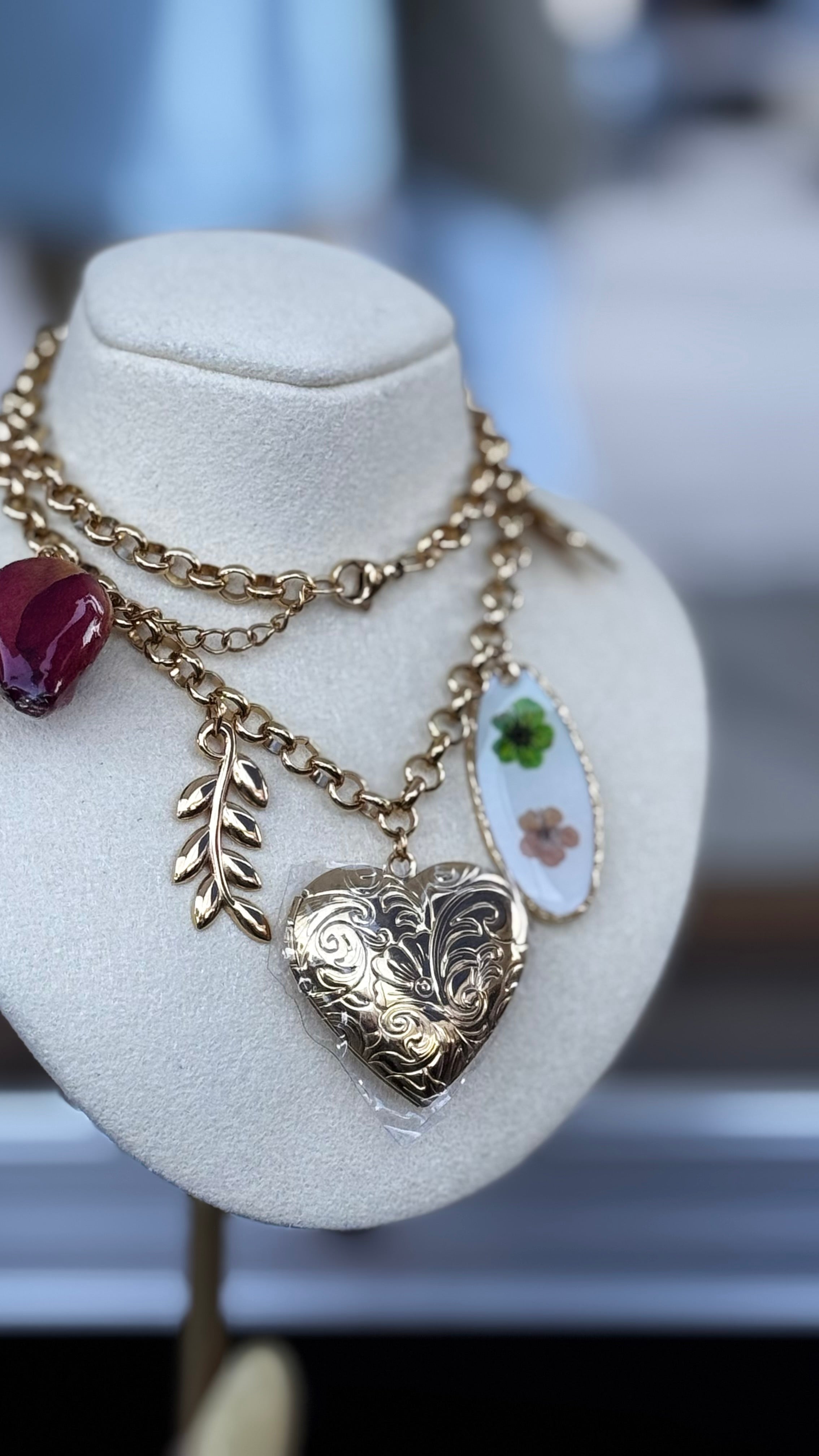 Rose Locket Charm Necklace